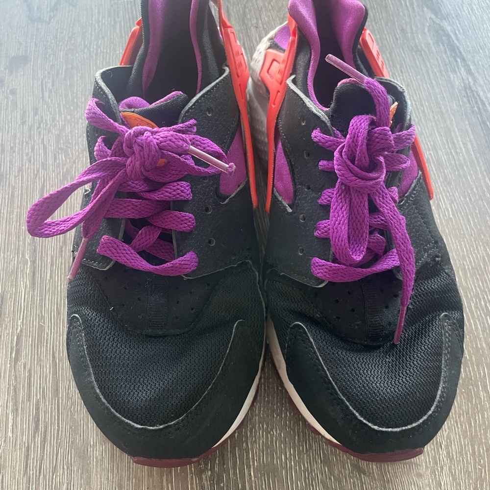 Nike Huarache Run Black White Purple Orange Sneakers Youth Size 6
